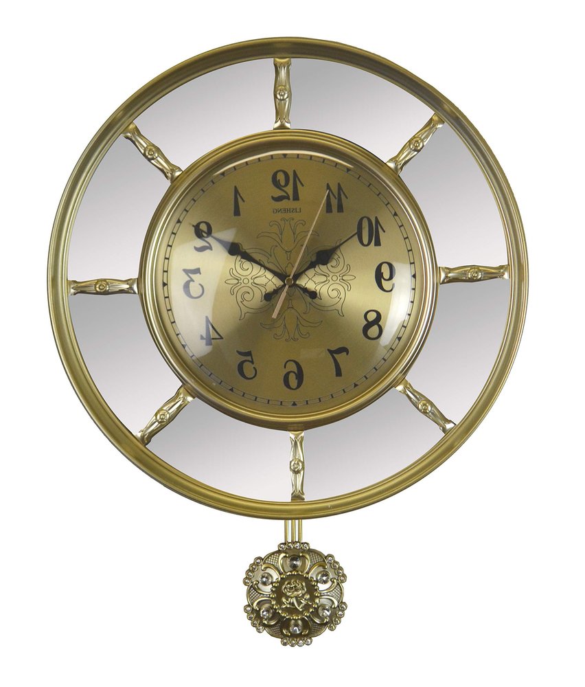 16" Gold And Silver Mirrored Glass And Resin Silent Pendulum Ornate Round Wall Clock HomeRoots