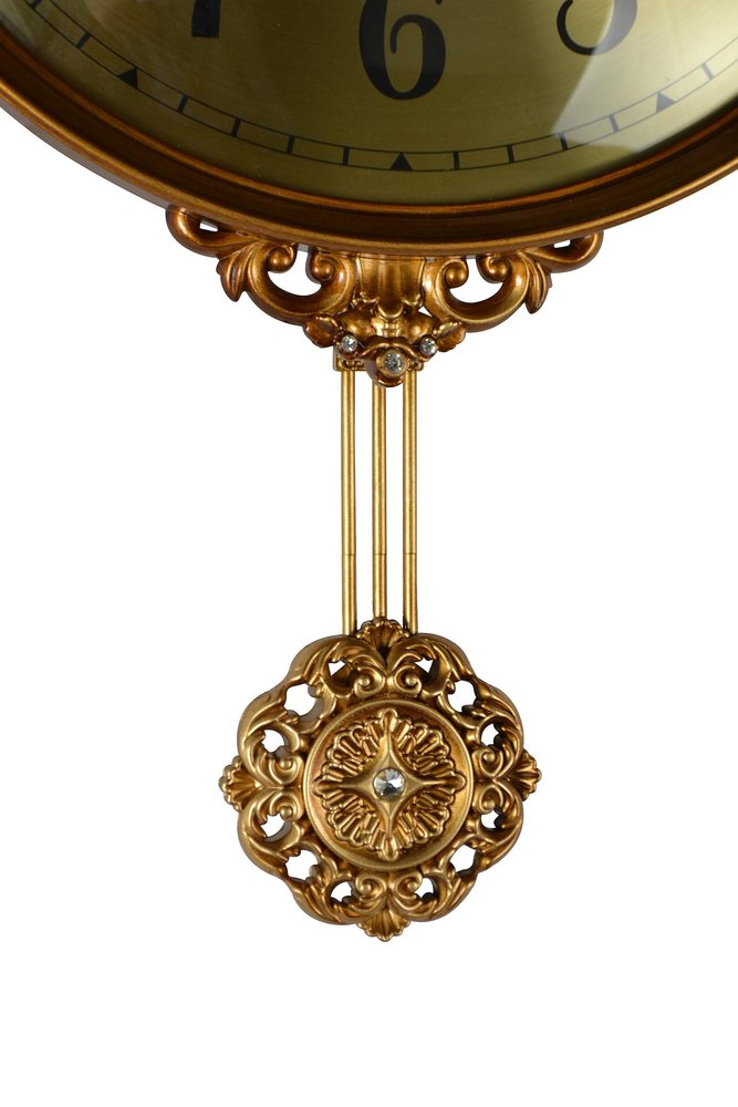 13" Gold And Black Resin Silent Pendulum Ornate Round Wall Clock HomeRoots