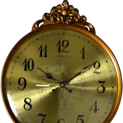 13" Gold And Black Resin Silent Pendulum Ornate Round Wall Clock HomeRoots
