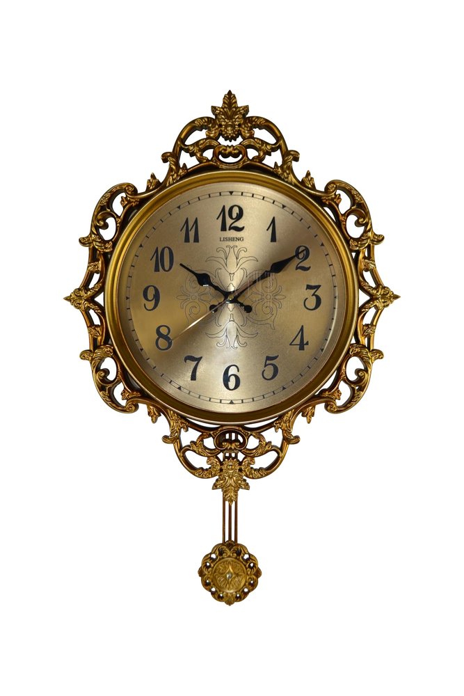 17" Gold And Black Resin Silent Pendulum Ornate Round Wall Clock HomeRoots