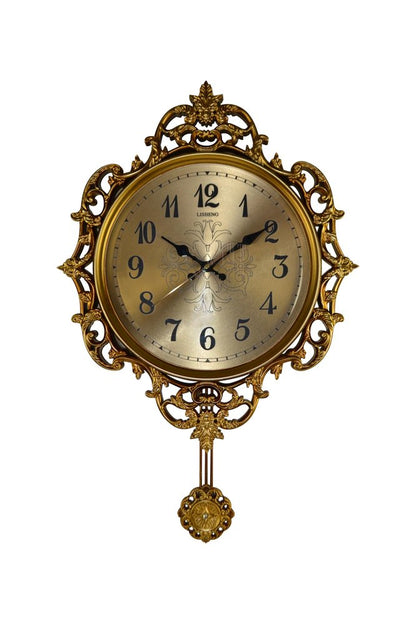 17" Gold And Black Resin Silent Pendulum Ornate Round Wall Clock HomeRoots