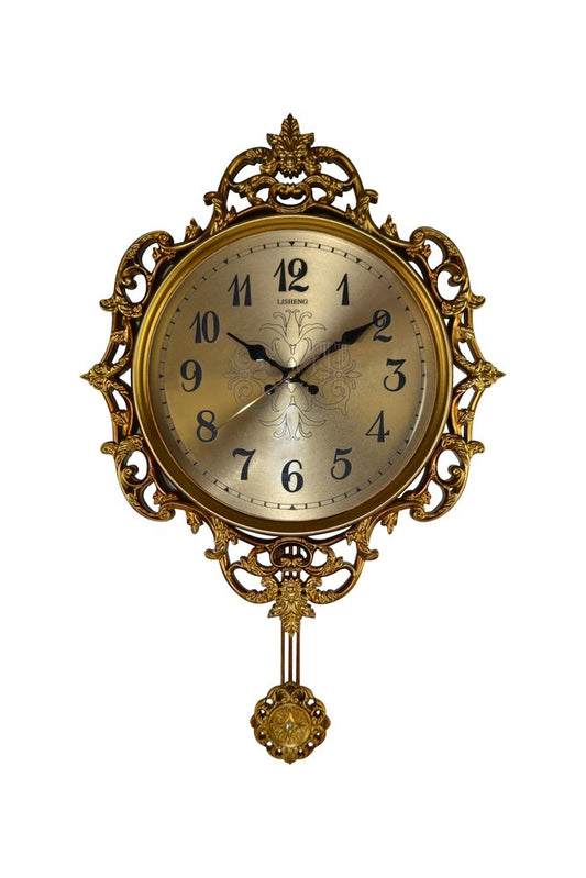 17" Gold And Black Resin Silent Pendulum Ornate Round Wall Clock HomeRoots