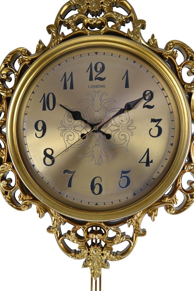 17" Gold And Black Resin Silent Pendulum Ornate Round Wall Clock HomeRoots
