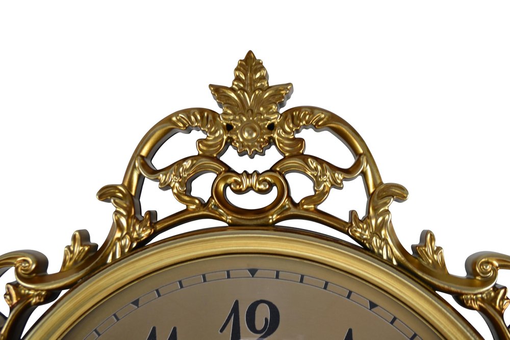 17" Gold And Black Resin Silent Pendulum Ornate Round Wall Clock HomeRoots