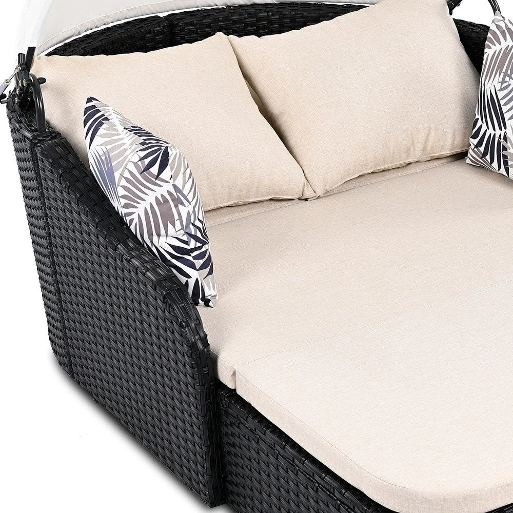 48" Black Rattan and Cushions Patio Daybed with Toss Pillows HomeRoots