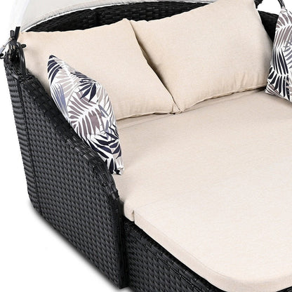 48" Black Rattan and Cushions Patio Daybed with Toss Pillows HomeRoots