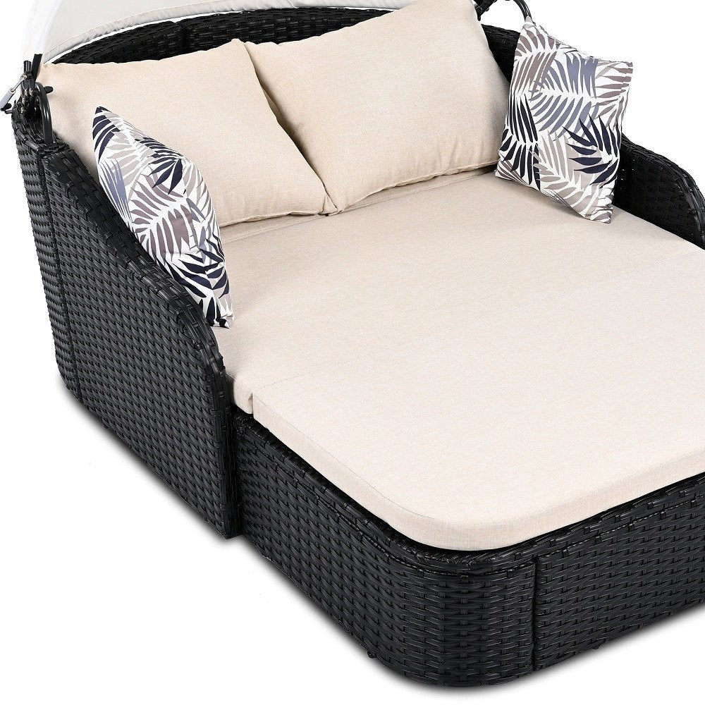 48" Black Rattan and Cushions Patio Daybed with Toss Pillows HomeRoots