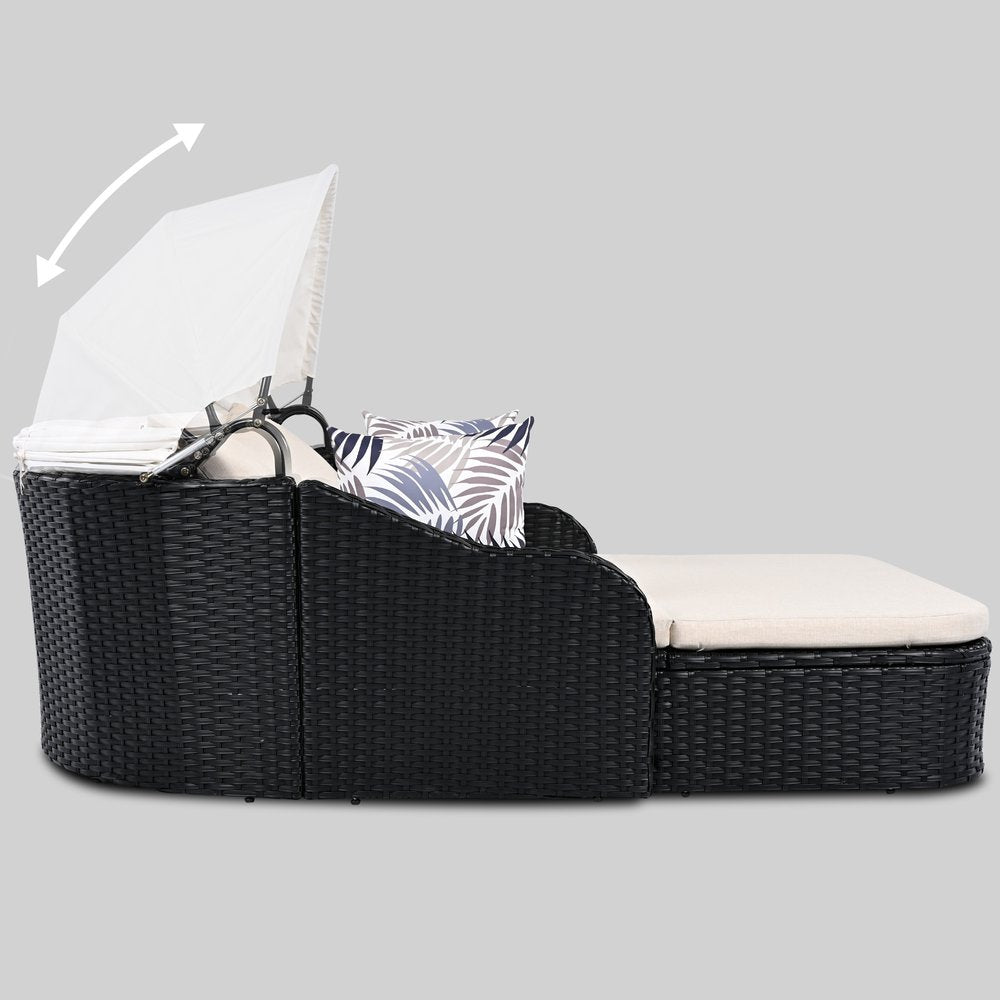 48" Black Rattan and Cushions Patio Daybed with Toss Pillows HomeRoots