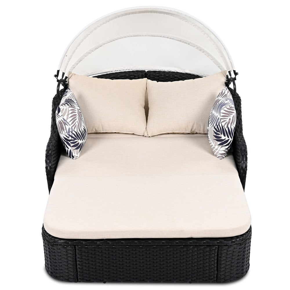 48" Black Rattan and Cushions Patio Daybed with Toss Pillows HomeRoots