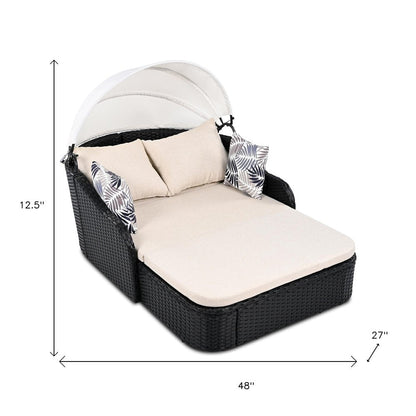 48" Black Rattan and Cushions Patio Daybed with Toss Pillows HomeRoots