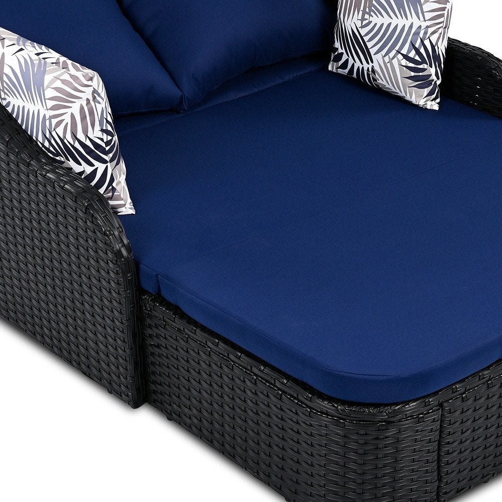 48" Blue Rattan and Cushions Patio Daybed with Toss Pillows HomeRoots