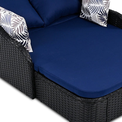 48" Blue Rattan and Cushions Patio Daybed with Toss Pillows HomeRoots