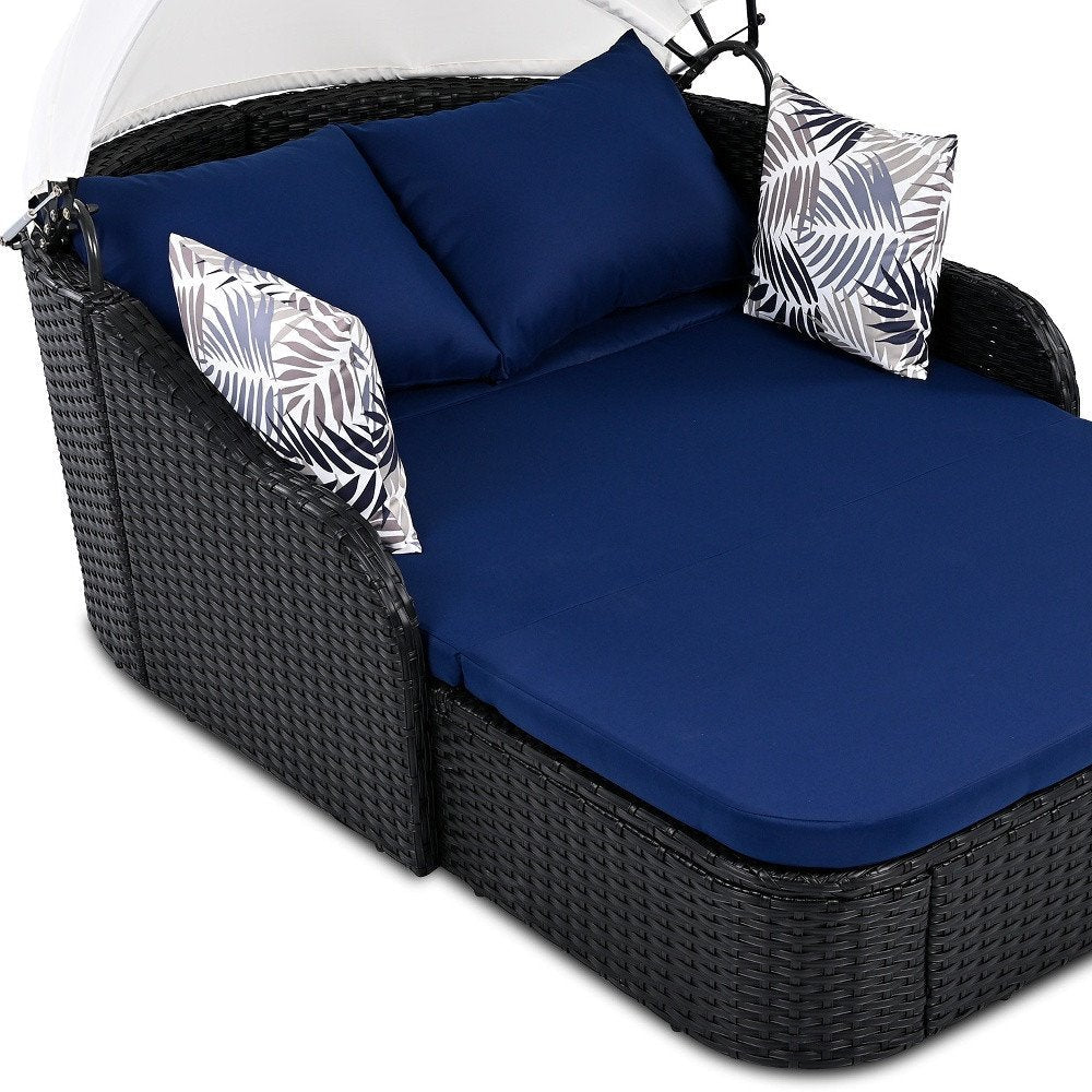 48" Blue Rattan and Cushions Patio Daybed with Toss Pillows HomeRoots