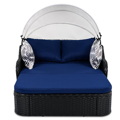 48" Blue Rattan and Cushions Patio Daybed with Toss Pillows HomeRoots