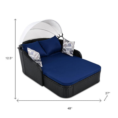 48" Blue Rattan and Cushions Patio Daybed with Toss Pillows HomeRoots