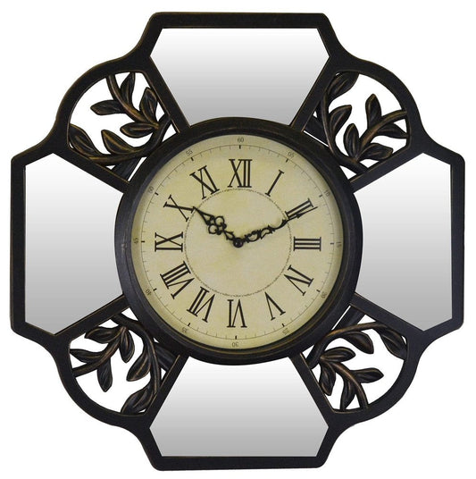 16" Black And Silver Heavy Duty Plastic Silent Analog Ornate Hexagon Wall Clock HomeRoots