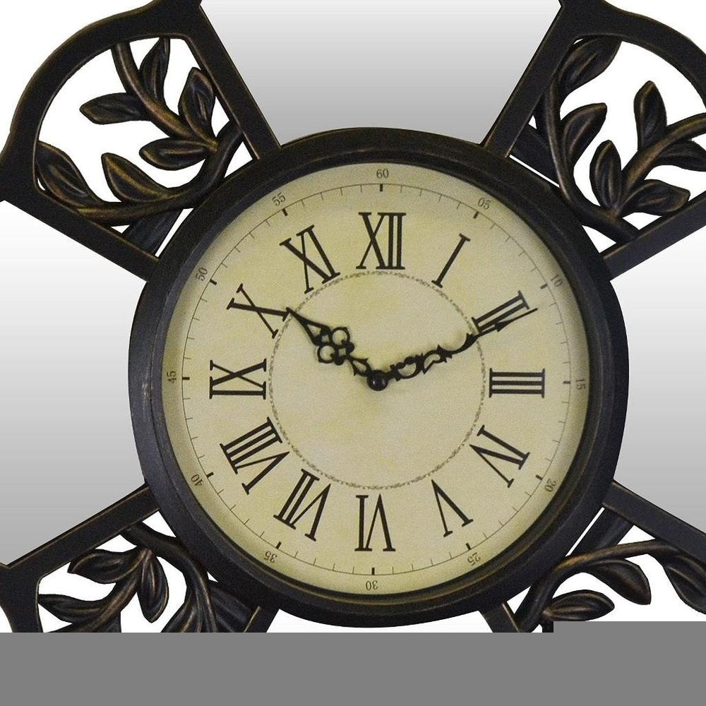 16" Black And Silver Heavy Duty Plastic Silent Analog Ornate Hexagon Wall Clock HomeRoots