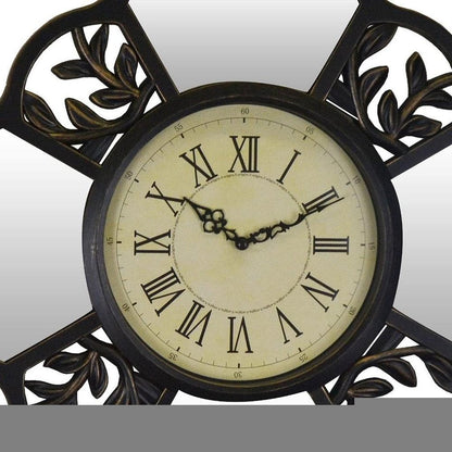 16" Black And Silver Heavy Duty Plastic Silent Analog Ornate Hexagon Wall Clock HomeRoots