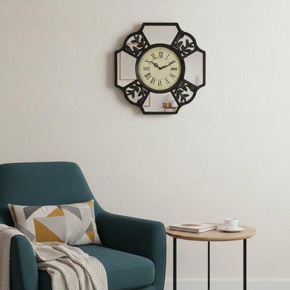16" Black And Silver Heavy Duty Plastic Silent Analog Ornate Hexagon Wall Clock HomeRoots
