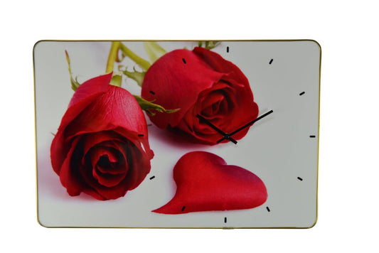 24" Red White And Gold Solid Wood and Acrylic Silent Roses Floral Wall Clock HomeRoots