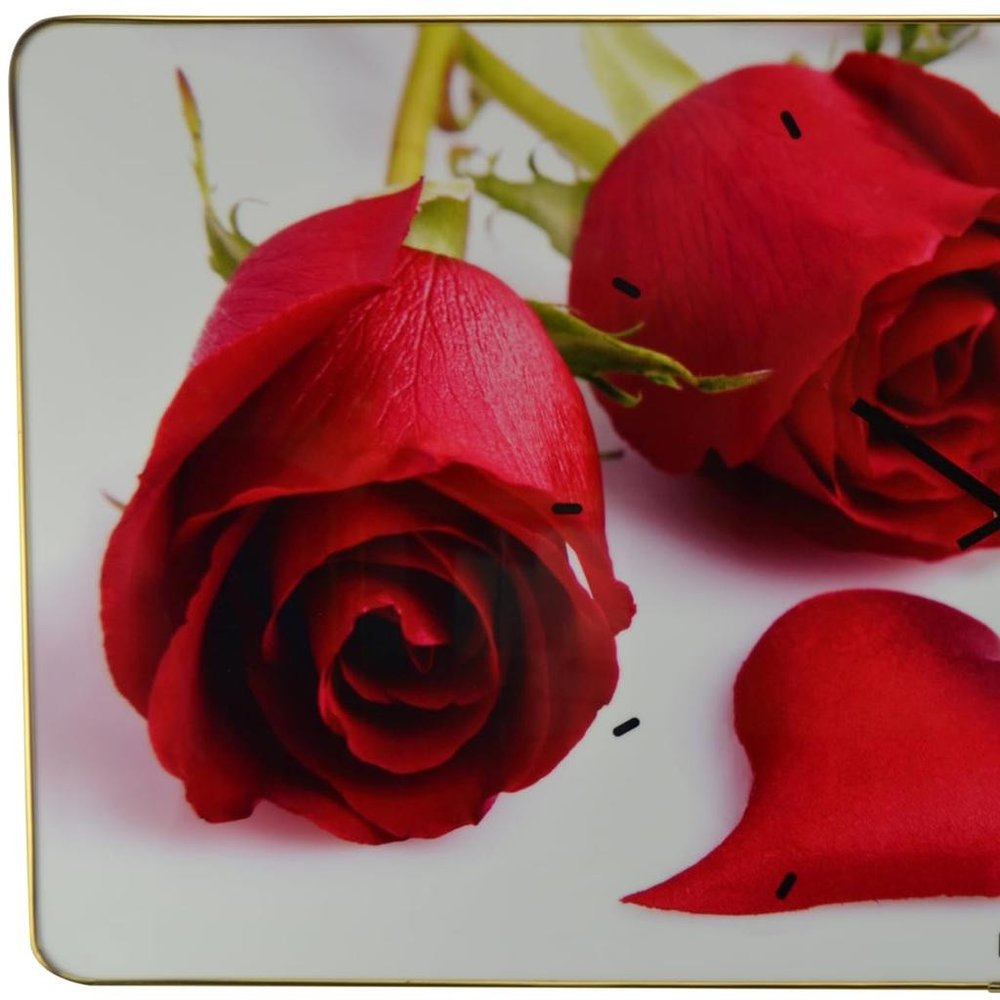 24" Red White And Gold Solid Wood and Acrylic Silent Roses Floral Wall Clock HomeRoots