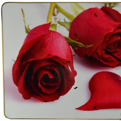 24" Red White And Gold Solid Wood and Acrylic Silent Roses Floral Wall Clock HomeRoots