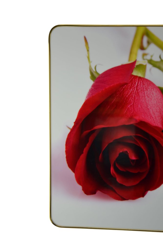 24" Red White And Gold Solid Wood and Acrylic Silent Roses Floral Wall Clock HomeRoots