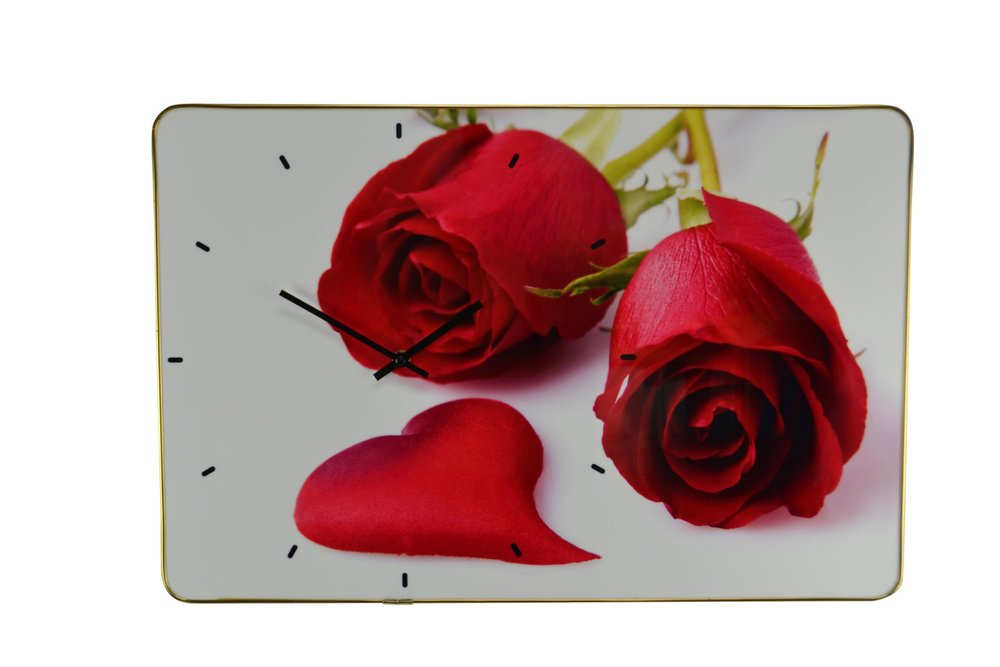 24" Red White And Gold Solid Wood and Acrylic Silent Roses Floral Wall Clock HomeRoots