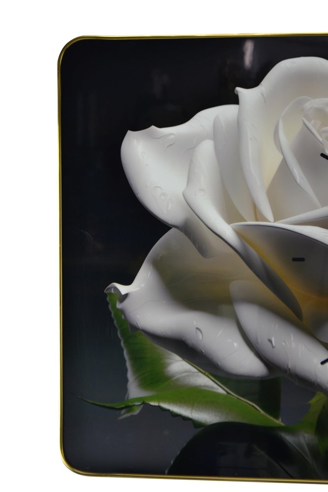 24" White Black And Green Solid Wood and Acrylic Silent Roses Floral Wall Clock HomeRoots