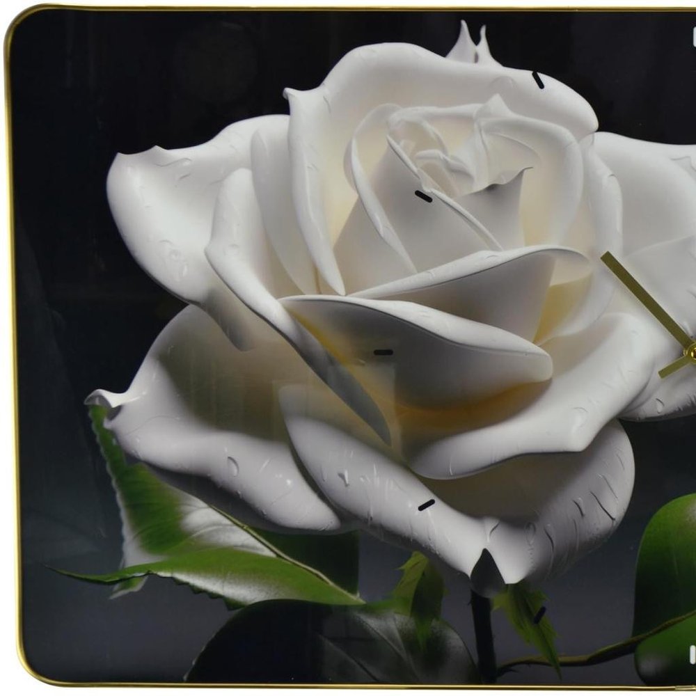 24" White Black And Green Solid Wood and Acrylic Silent Roses Floral Wall Clock — view 4
