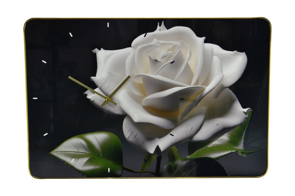 24" White Black And Green Solid Wood and Acrylic Silent Roses Floral Wall Clock — view 5