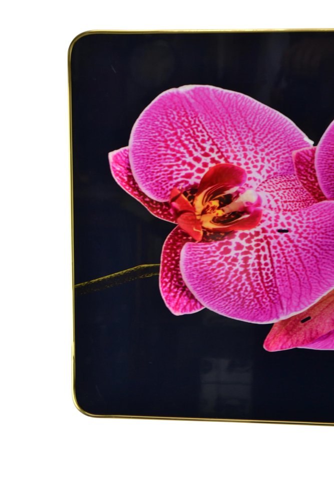 24" Pink Black And Gold Solid Wood and Acrylic Silent Orchids Floral Wall Clock HomeRoots