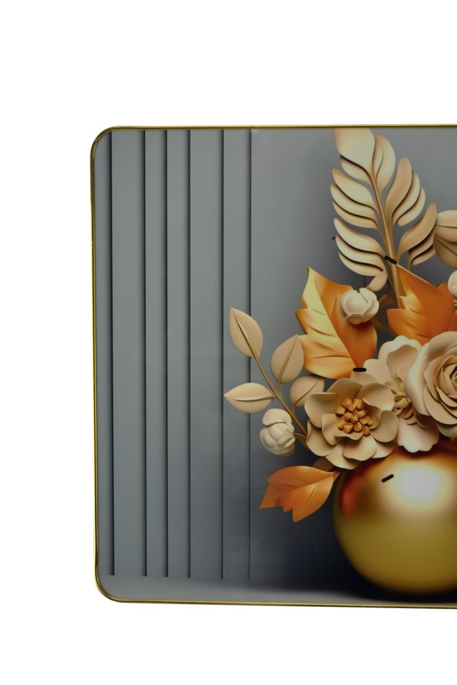 24" Beige Gold And Gray Solid Wood and Acrylic Silent Analog Floral Wall Clock HomeRoots