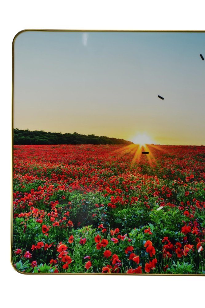 24" Red Blue And Gold Solid Wood and Acrylic Silent Poppies Floral Wall Clock HomeRoots