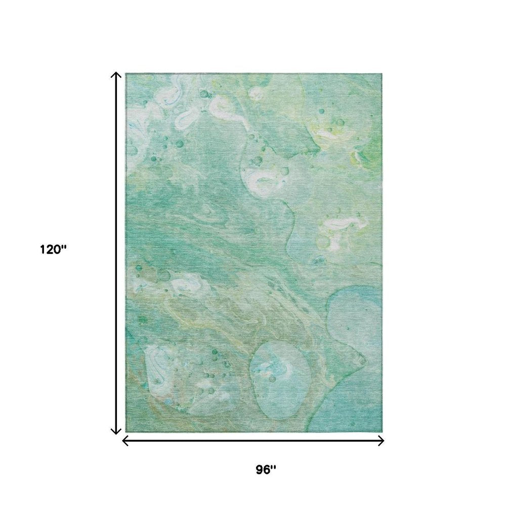 8' X 10' Teal Blue Mint Green And Ivory Abstract Washable Indoor Outdoor Area Rug — view 5
