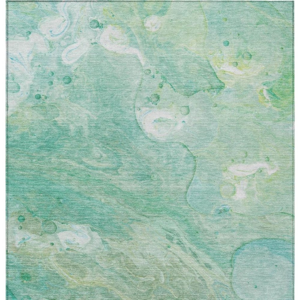 8' X 10' Teal Blue Mint Green And Ivory Abstract Washable Indoor Outdoor Area Rug — view 10