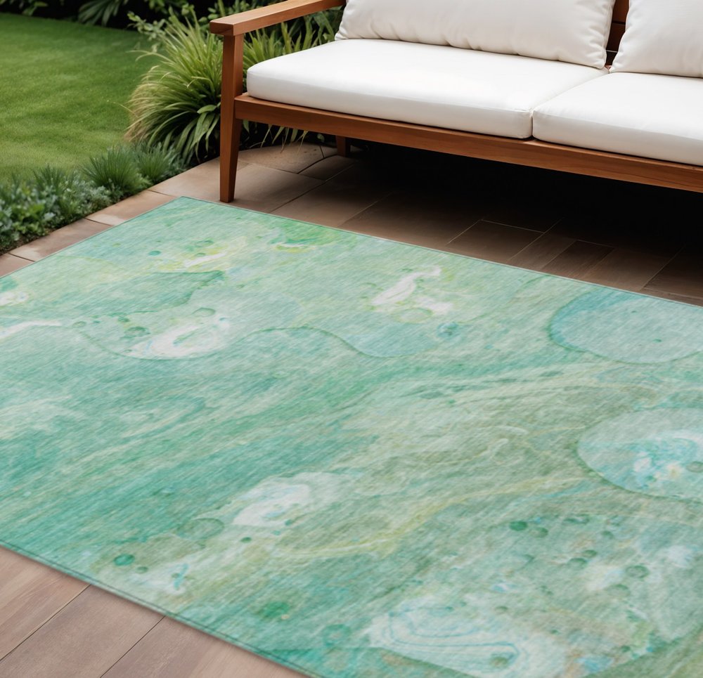 8' X 10' Teal Blue Mint Green And Ivory Abstract Washable Indoor Outdoor Area Rug HomeRoots