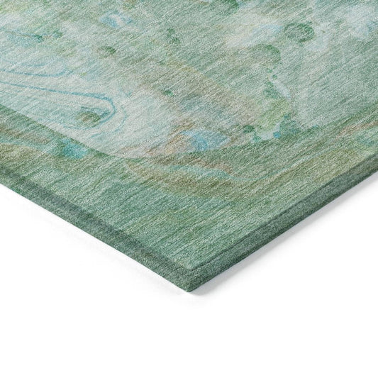 8' X 10' Teal Blue Mint Green And Ivory Abstract Washable Indoor Outdoor Area Rug