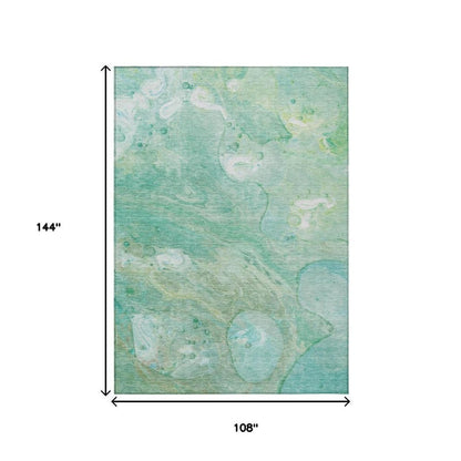8' X 10' Teal Blue Mint Green And Ivory Abstract Washable Indoor Outdoor Area Rug HomeRoots