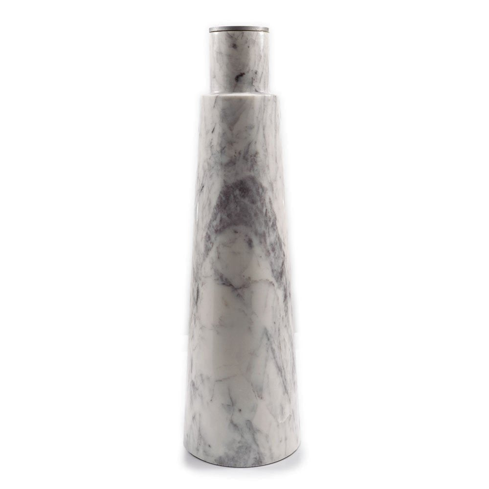22" Silver and White Aluminum and Marble Pedestal End Table HomeRoots