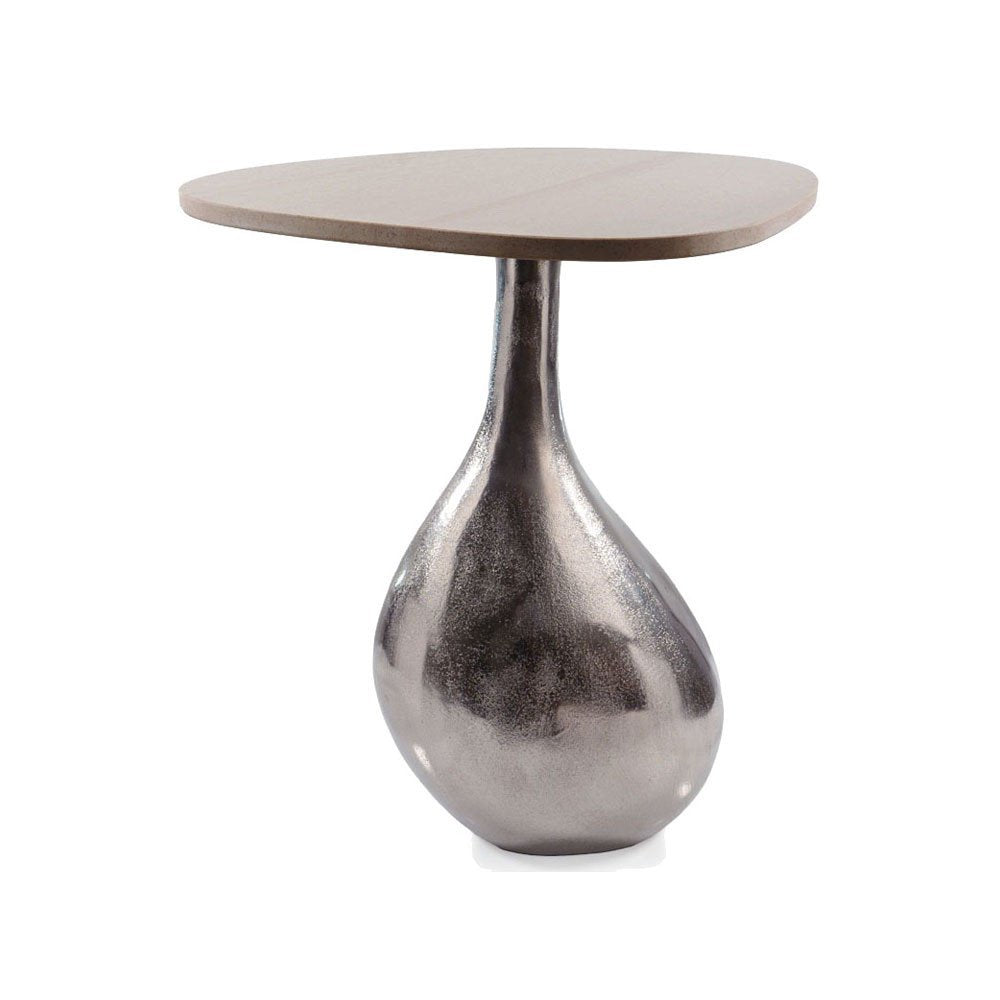 22" Silver And Beige Cast Aluminum And Marble Pedestal End Table HomeRoots
