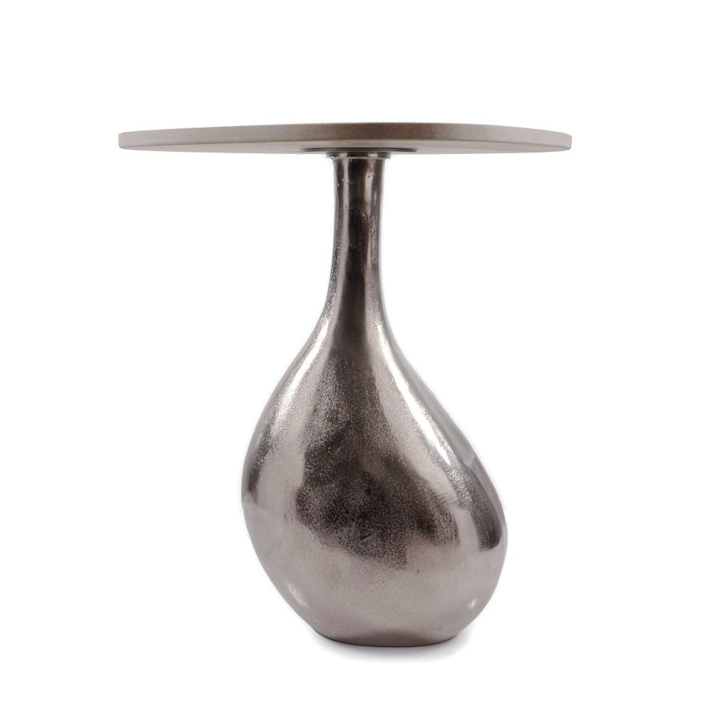 22" Silver And Beige Cast Aluminum And Marble Pedestal End Table HomeRoots