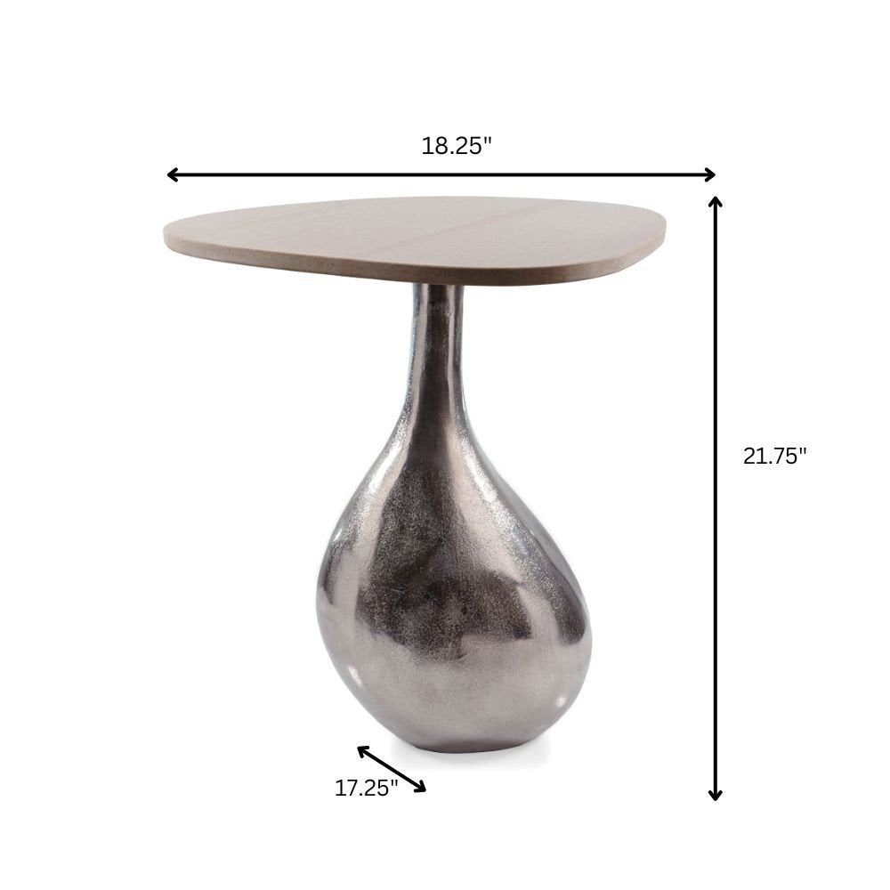 22" Silver And Beige Cast Aluminum And Marble Pedestal End Table HomeRoots
