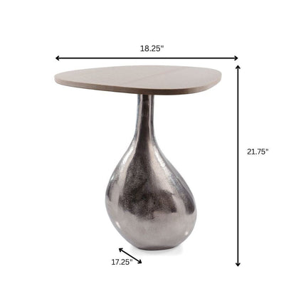 22" Silver And Beige Cast Aluminum And Marble Pedestal End Table HomeRoots