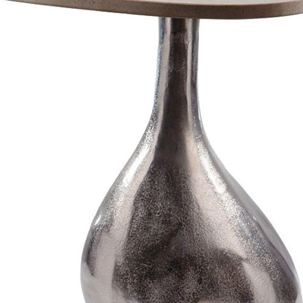 22" Silver And Beige Cast Aluminum And Marble Pedestal End Table HomeRoots