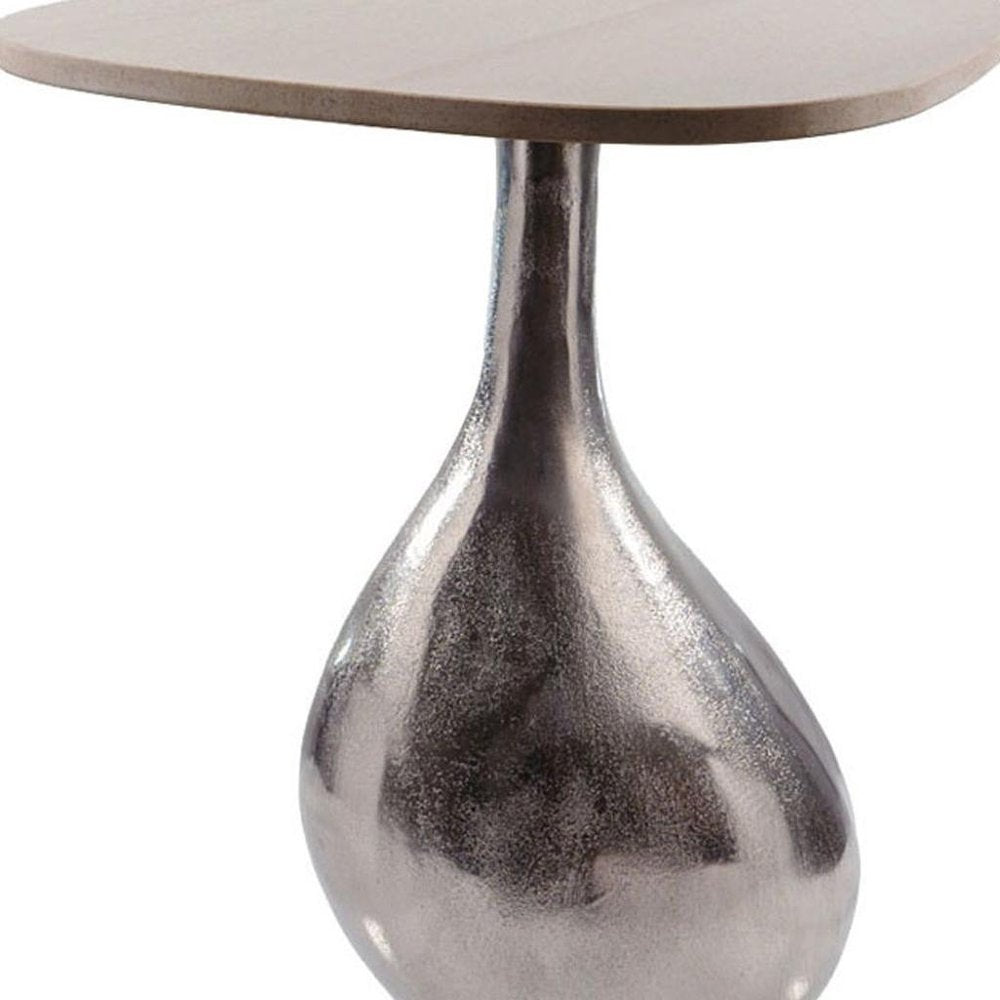 22" Silver And Beige Cast Aluminum And Marble Pedestal End Table HomeRoots