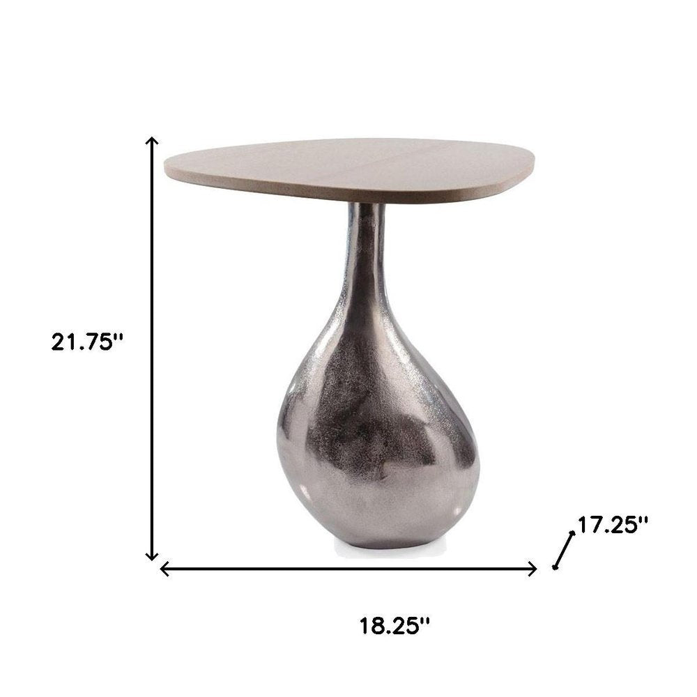 22" Silver And Beige Cast Aluminum And Marble Pedestal End Table HomeRoots