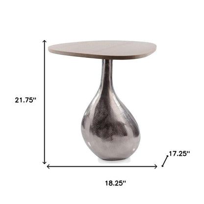 22" Silver And Beige Cast Aluminum And Marble Pedestal End Table HomeRoots