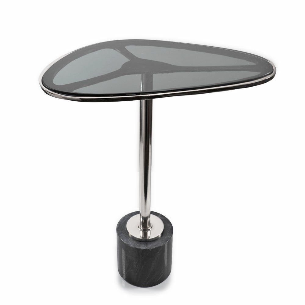 22" Smoky Black and Silver Aluminum Glass and Marble Pedestal End Table HomeRoots