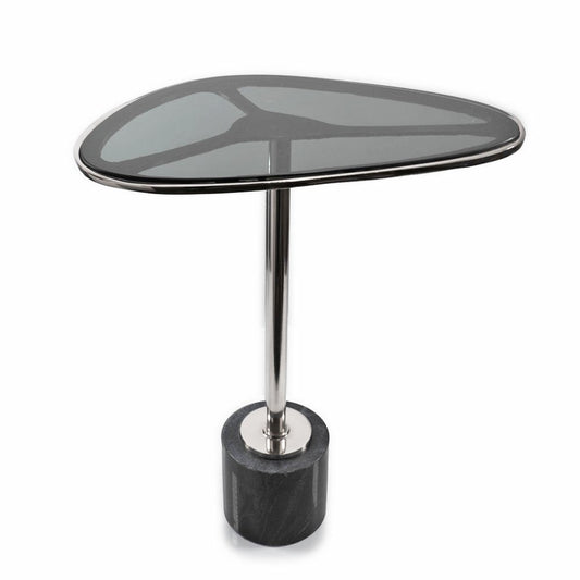 22" Smoky Black and Silver Aluminum Glass and Marble Pedestal End Table HomeRoots